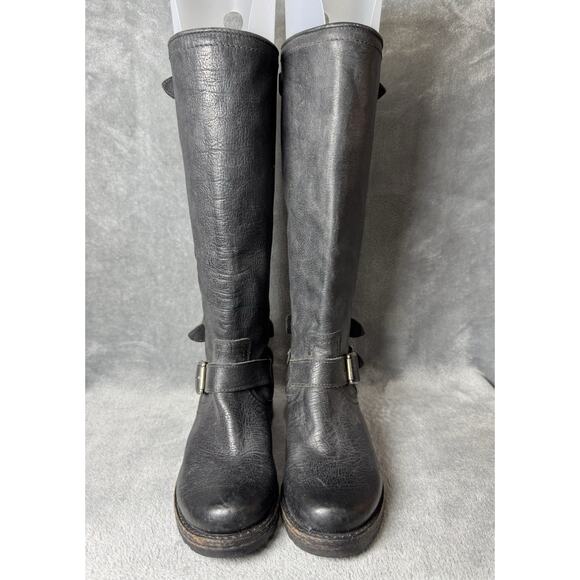 Frye Veronica Back Zip Tall Black Leather Moto Engineer Boots 77551 Women’s 5.5B - Picture 8 of 12